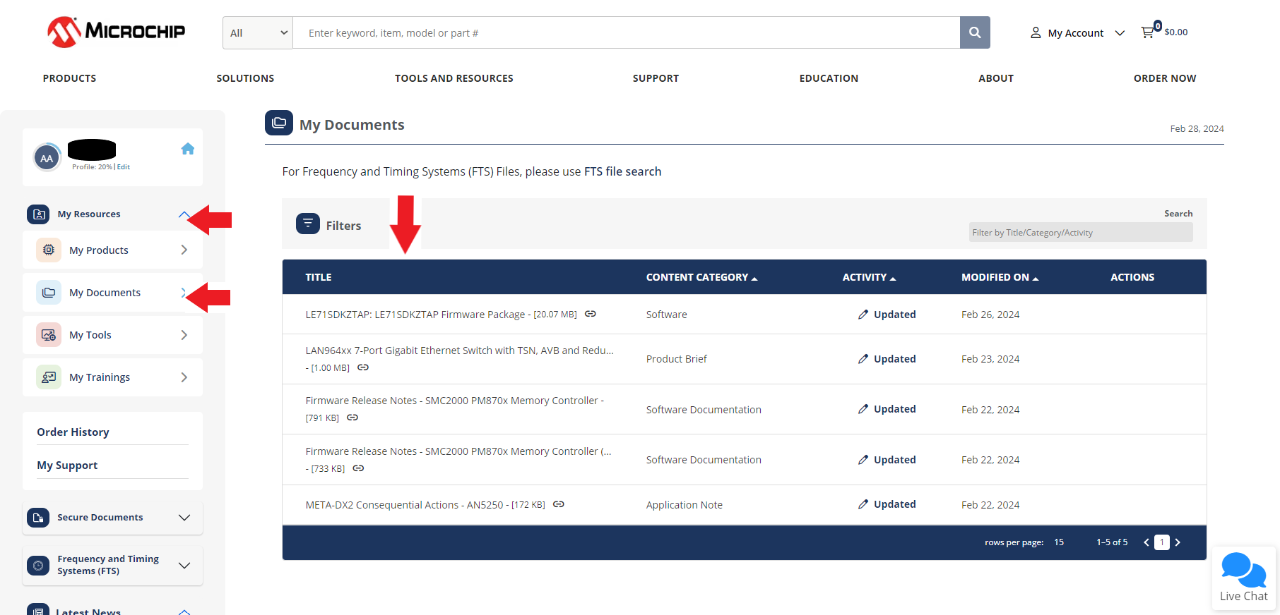 Screen: My Resources | My Documents  