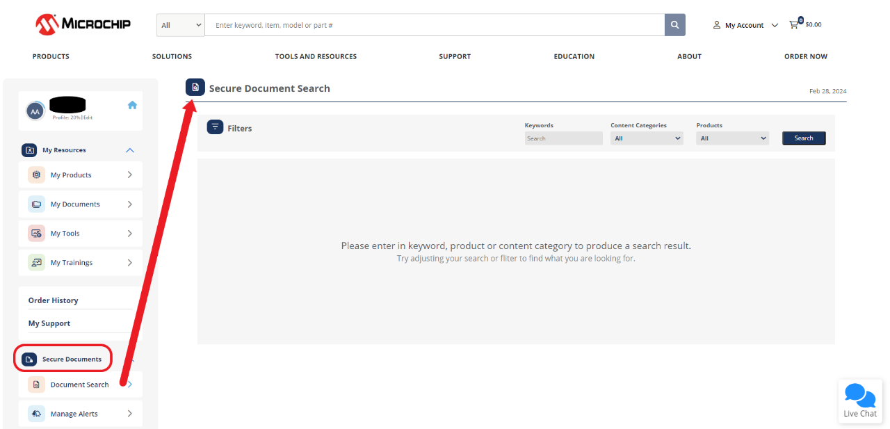 Screen: Secure Documents | Document Search
